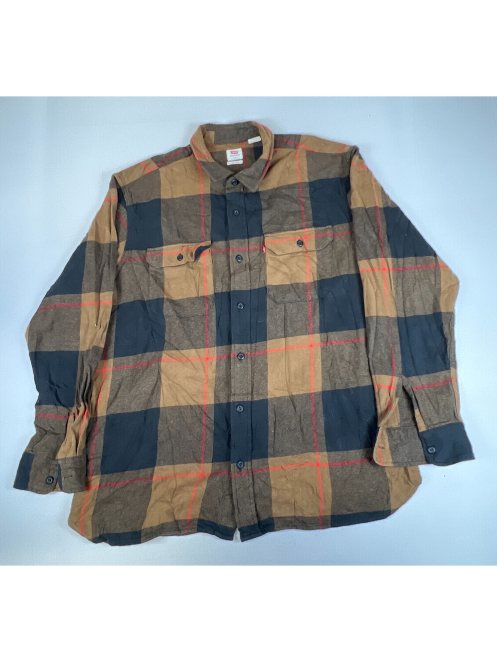 Levi's Men L Plaid Long Sleeve Button Down Shirt Brown Black Relaxed Fit Retro